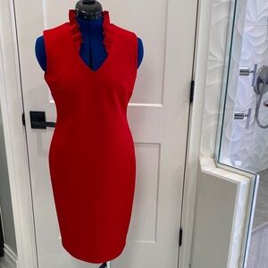 Calvin Klein Red Ruffled Midi Dress